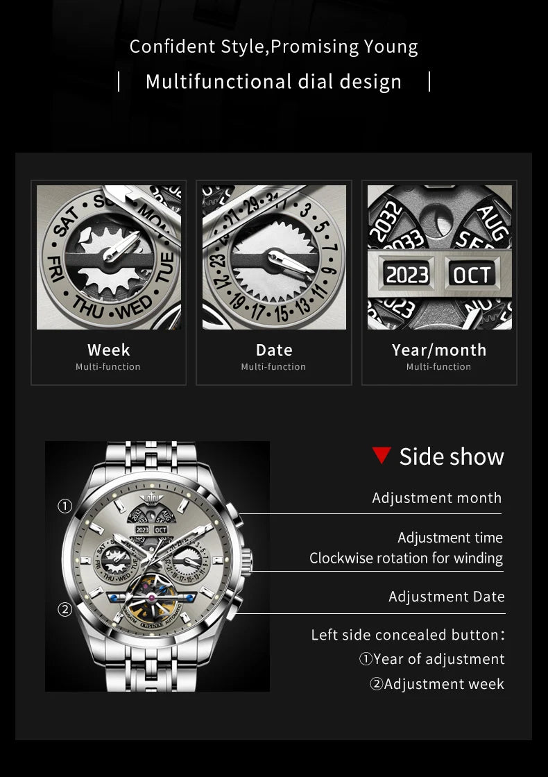 OUPINKE 3251 Mens Watch Luxury Sapphire Glass Tourbillon Mechanical Watch Tungsten Steel 50M Waterproof Watch For Man Gift Box