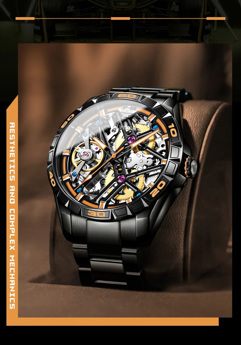 OUPINKE 3196 Luxury Business High Quality Mens Watch Skeleton Automatic Mechanical Watch 50M Waterproof Luminous Sports Watches