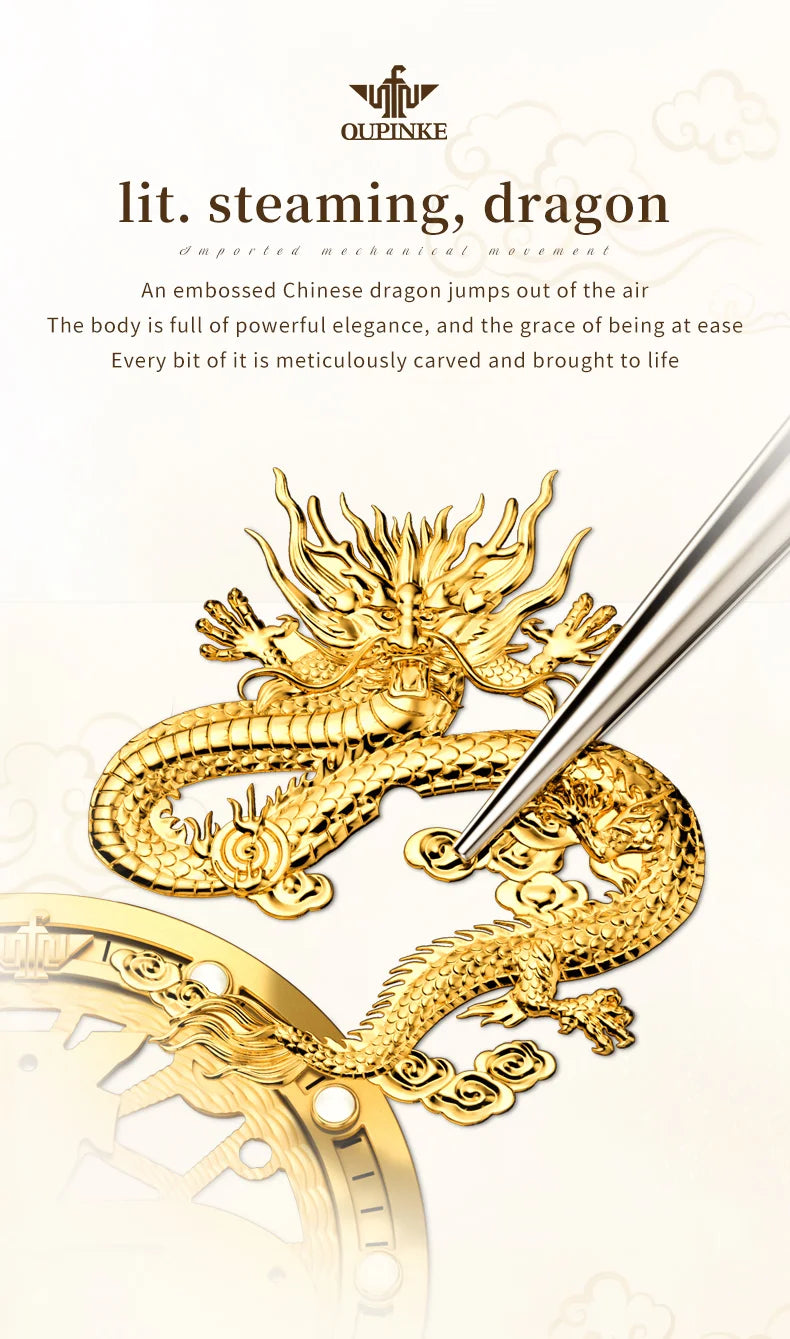 OUPINKE High End Gold Dragon Watch for Men Women Tungsten steel Automatic Mechanical Couple Watches Luxury Couple Wristwatches