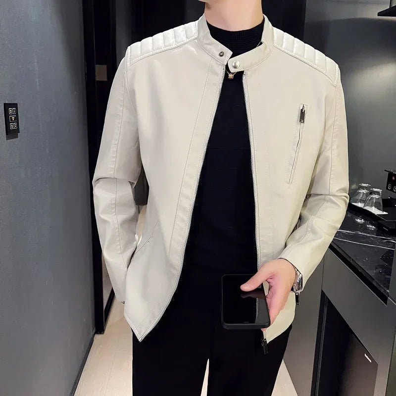Mens Leather Jackets Fashion Trend Simple Personality Men's Spring PU Leather Mens Jackets Slim Windbreaker