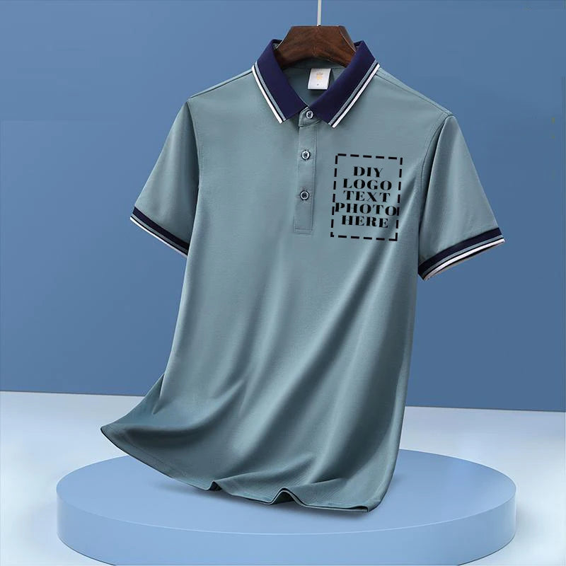Customized LOGO Polo Shirt Men Summer Men's Shorts Sleeve Contrast Color Polo Business Clothes Luxury Men Tee Shirt Print LOGO