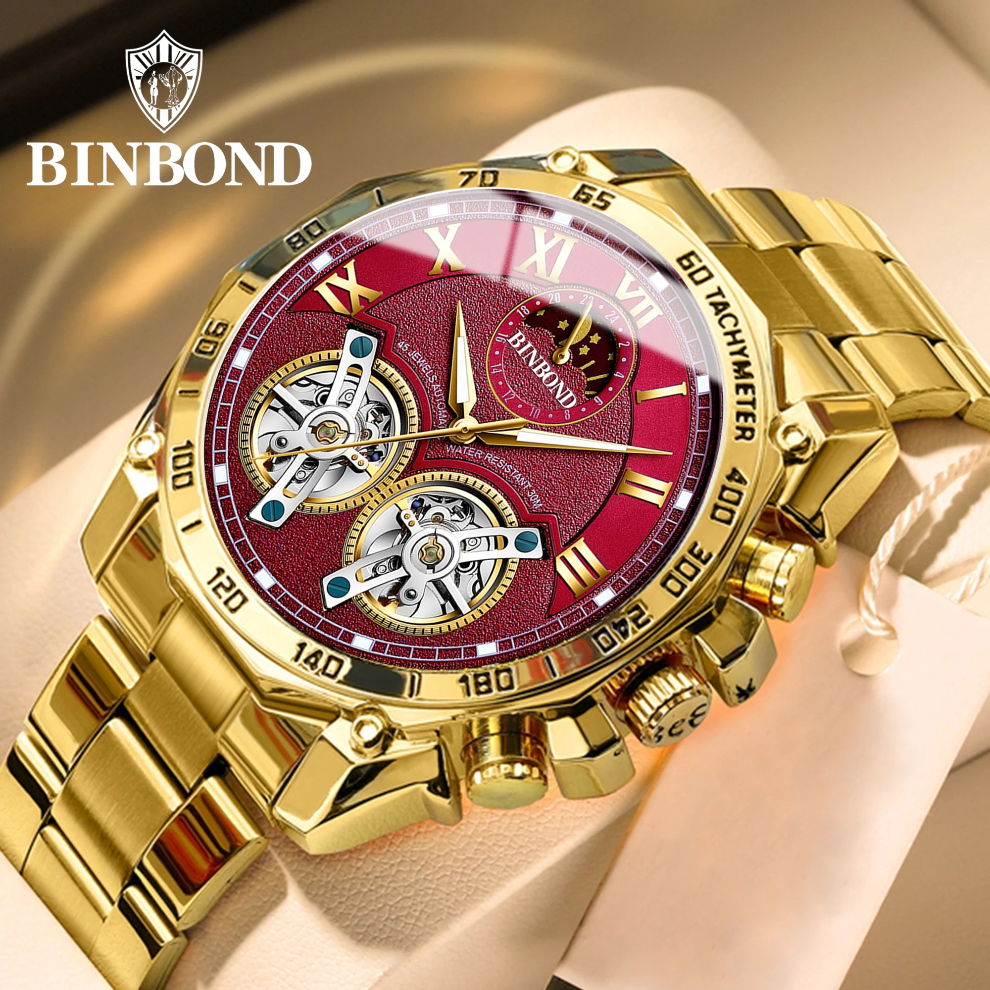 BINBOND Luxury Men Quartz Watches Fashion Concept Decorative Dial Casual Military Sports Wristwatch Waterproof Men's Clock