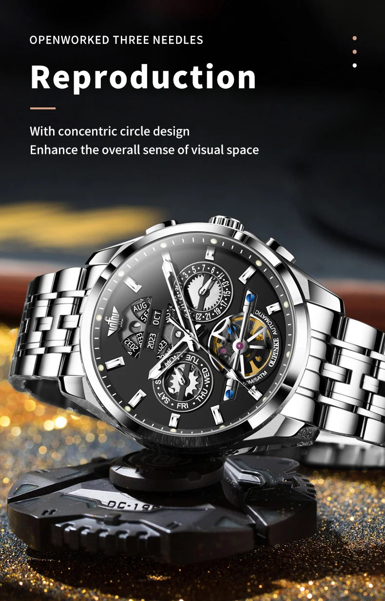 OUPINKE 3251 Watch For Men Auto Date Hollow Skeleton Luxury Automatic Mechanical Hand Clock Top Brand Waterproof Man Watches