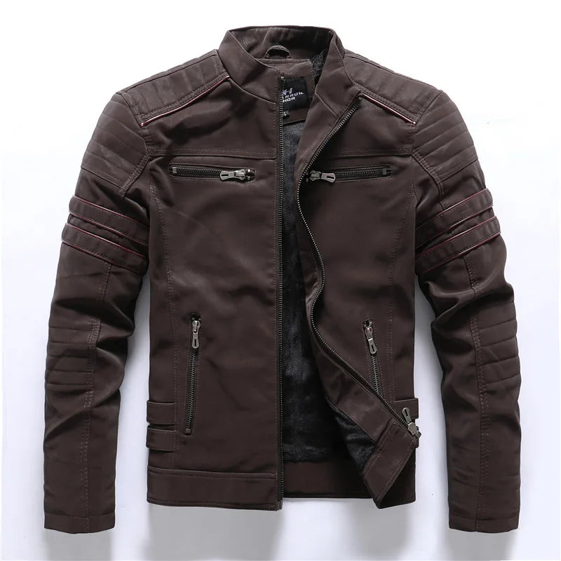 Motorcycle Leather Jacket Men Winter Warm Casual Embroidered Jacket Multi Pocket Retro Handsome Windproof Jacket Man Must Have