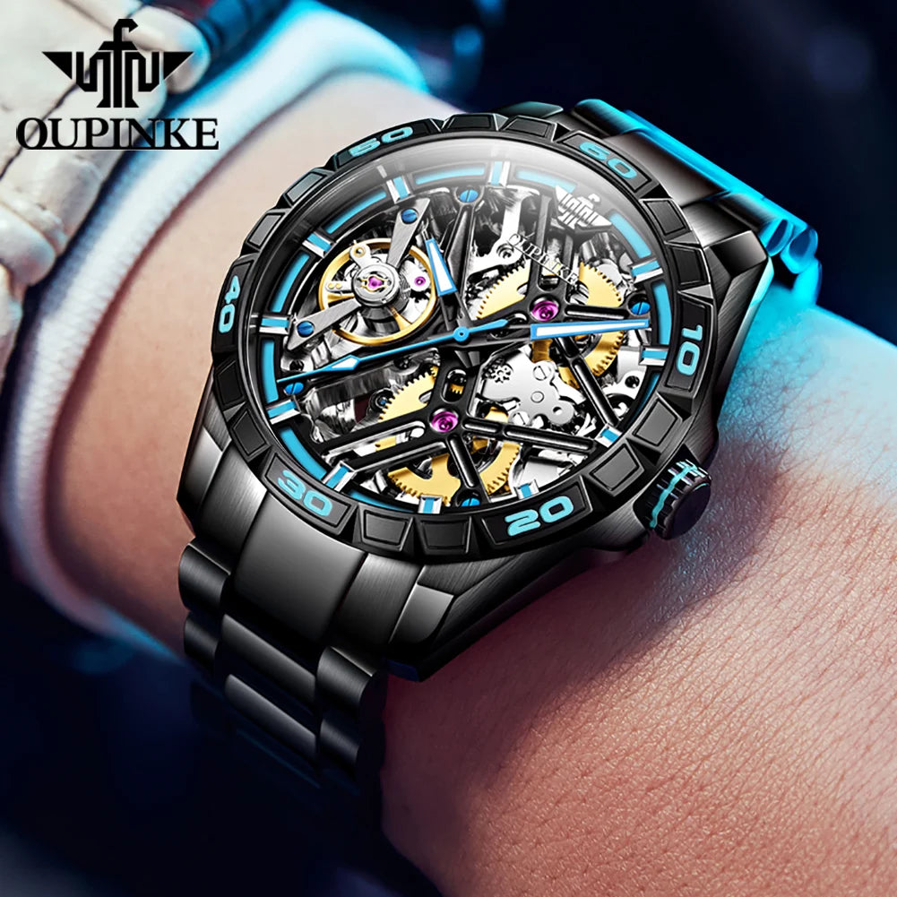 OUPINKE 3196 Luxury Business High Quality Mens Watch Skeleton Automatic Mechanical Watch 50M Waterproof Luminous Sports Watches