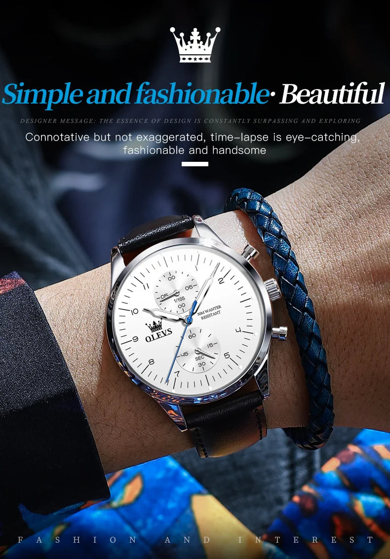 OLEVS Original Men's Watches Luxury Top Brand Leather strap Quartz Male WirstWatch Waterproof Date Business Quartz Watch for Man