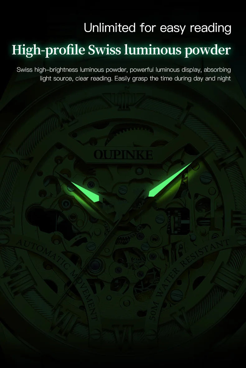OUPINKE 3210 Gold Men Fully Automatic Mechanical Watch High end Original 3D Hollow Design Waterproof Luminous Men Watch Luxury