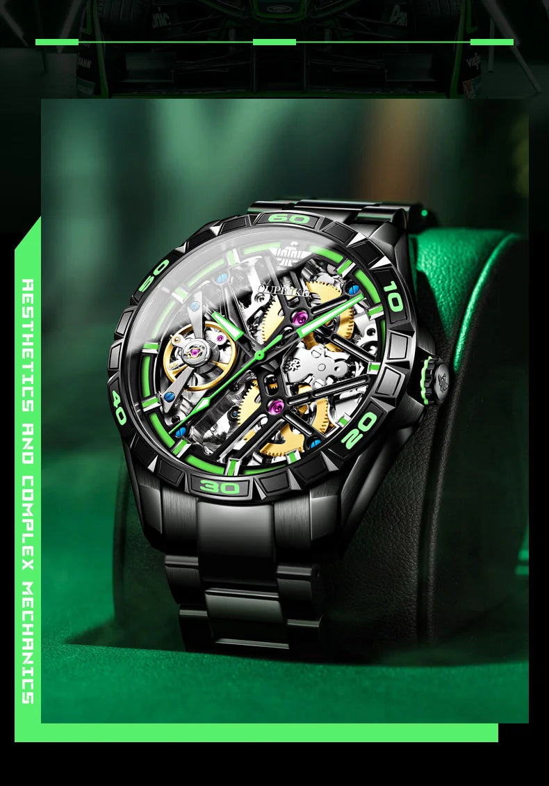 OUPINKE 3196 Fully Automatic Mechanical Watch Men Stainless steel Waterproof Green Night Light High-end Wristwatch Man