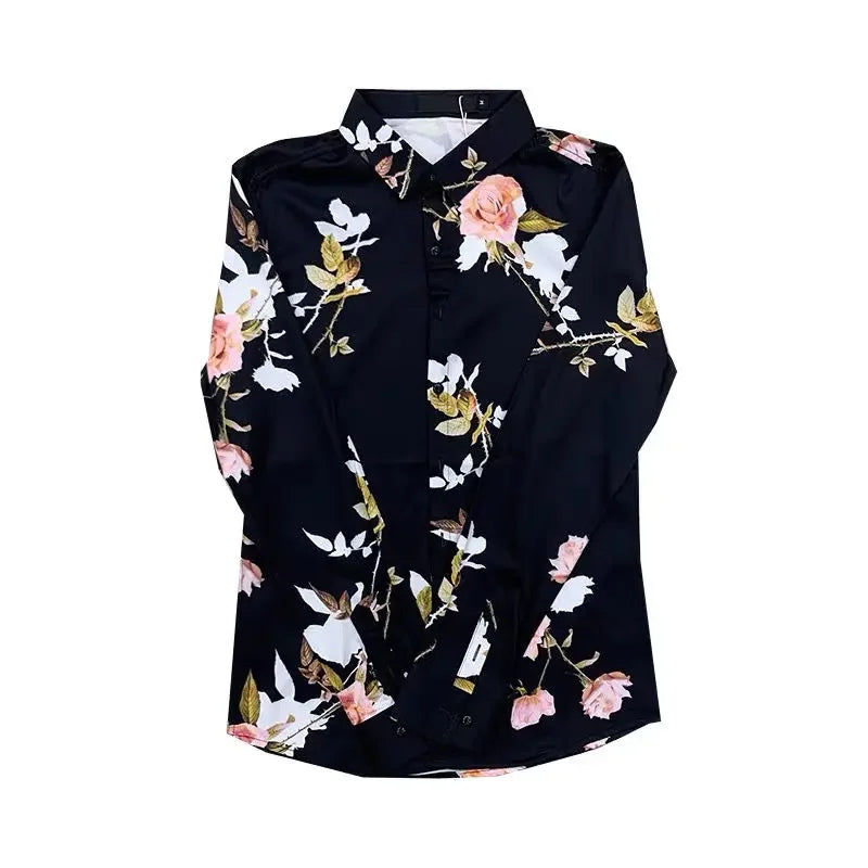Shirts For Men White With Print Man Shirt Long Sleeve Printed New In Collar Asia S Korean Popular Clothes Trend Original Tops