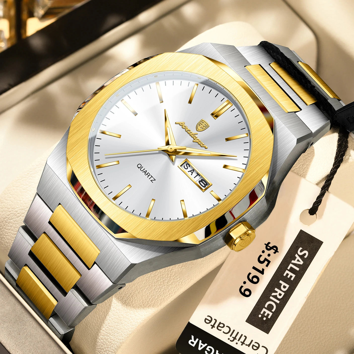 POEDAGAR Top Luxury Men Clock Waterproof Luminous Calendar Week Man Wristwatch Sports Stainless Steel Quartz Men's Watches Reloj