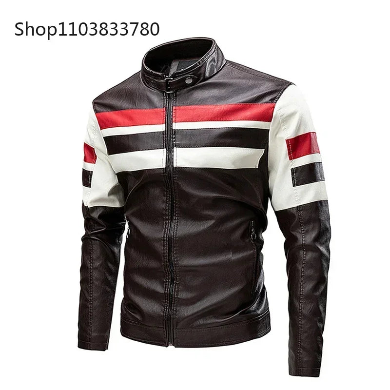 Men's Motorcycle Leather Jacket 2024 Brand New Casual Biker Work PU Jacket Male Windproof Winter Vintage Overcoat Mens Clothing