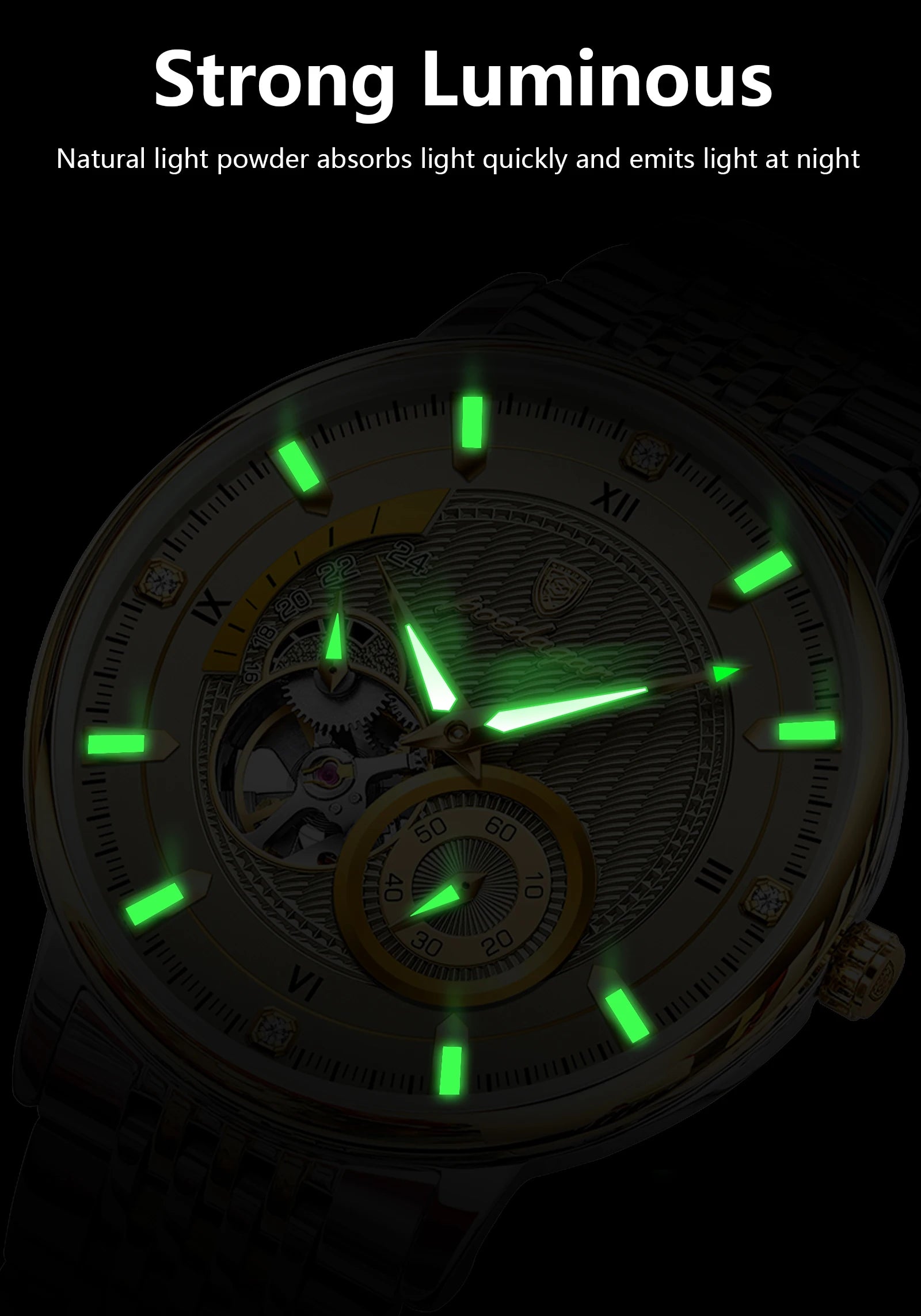 POEDAGAR Luxury Man Wristwatch Top Automatic Mechanical Luminous Men Watch Hollow Tourbillon Stainless Steel Men's Watches Reloj