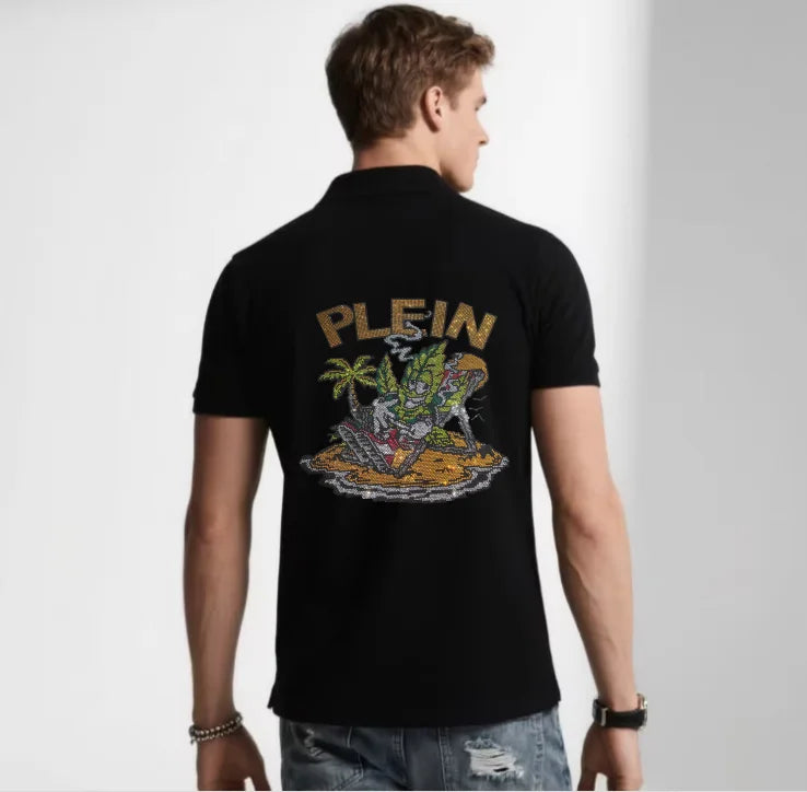 Men's Polo Shirt from Designer Brand, Fashionable and Well-Tailored with Rhinestones
