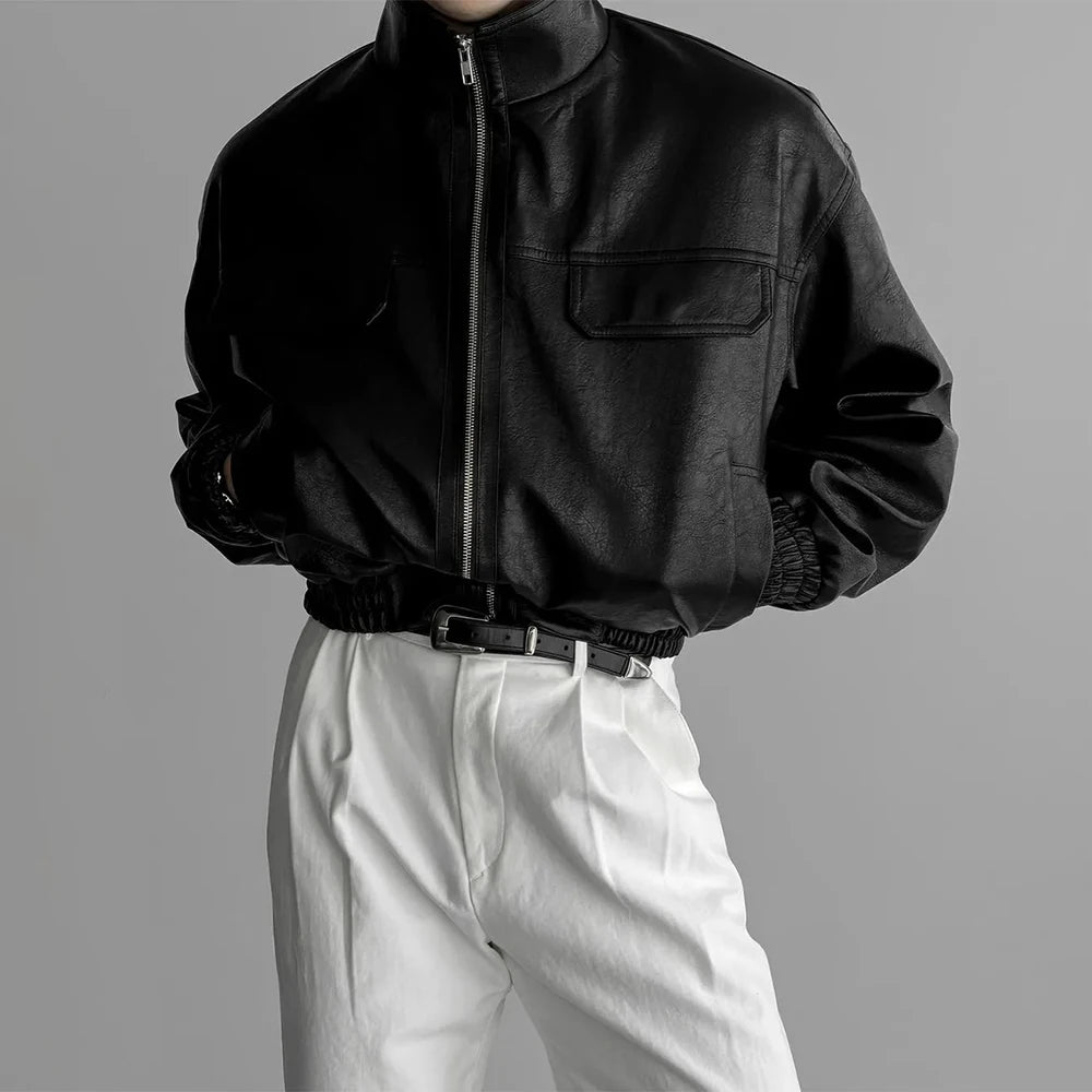 Mens Pu Leather Jacket Short Motorcycle Jacket Street Wear Fashion Youth Biker Pilot Jacket Old Money Men'S Clothing 2025 New