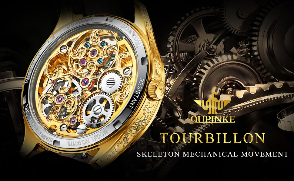 OUPINKE 3176 Automatic Watch For Men Tourbillon Dragon Dial Original Mechanical Hand Clock Deep Waterproof Business Man Watch