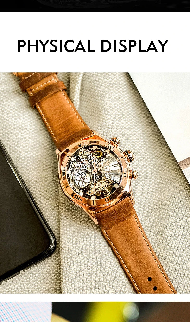 Reef Tiger/RT Luminous Sport Automatic Watches For Men Steel Tourbillon Year Month Calendar Sapphire Waterproof Clock RGA703