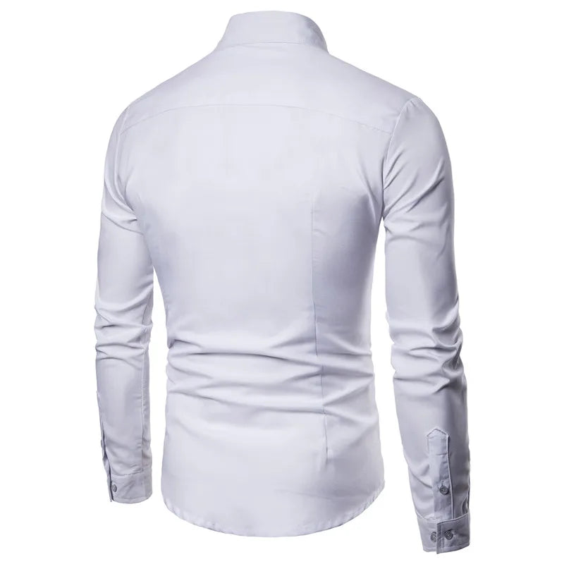 2019 New Designer Wedding Shirts For Men Long Sleeve Fashion Social Club Party Black White Men Dress Shirts Camisa Masculina