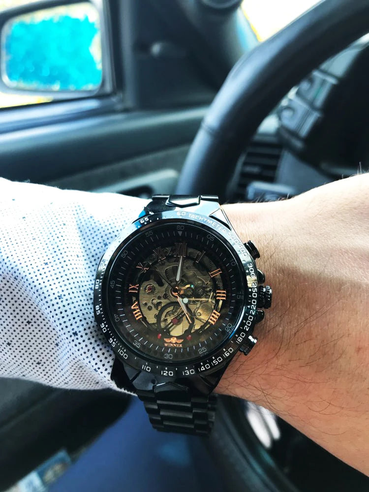 Winner Mechanical Sport Design Bezel Golden Watch Mens Watches Top Brand Luxury Montre Homme Clock Men Automatic Skeleton Watch