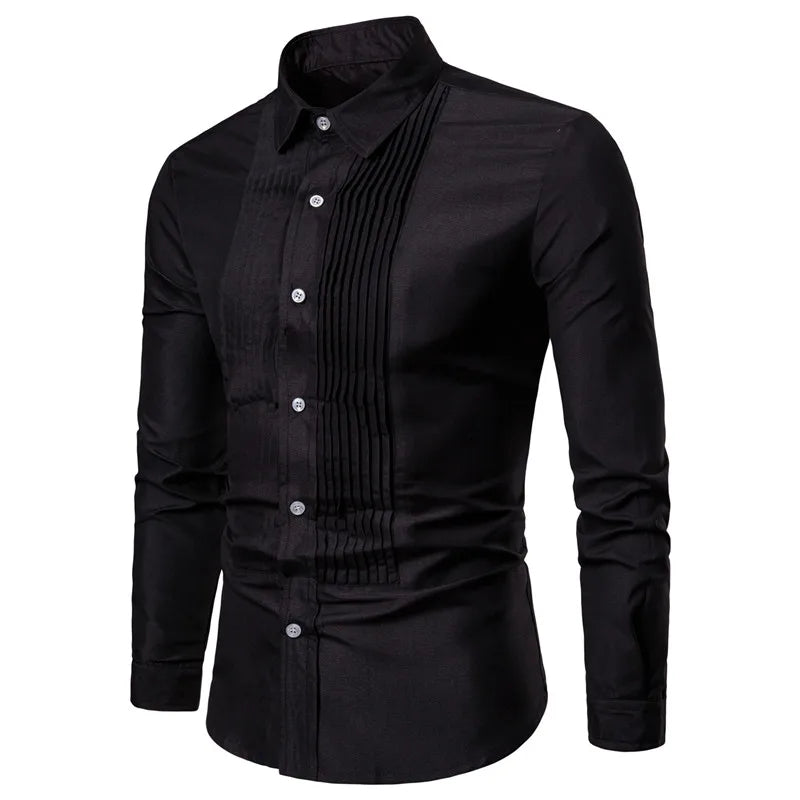 2019 New Designer Wedding Shirts For Men Long Sleeve Fashion Social Club Party Black White Men Dress Shirts Camisa Masculina