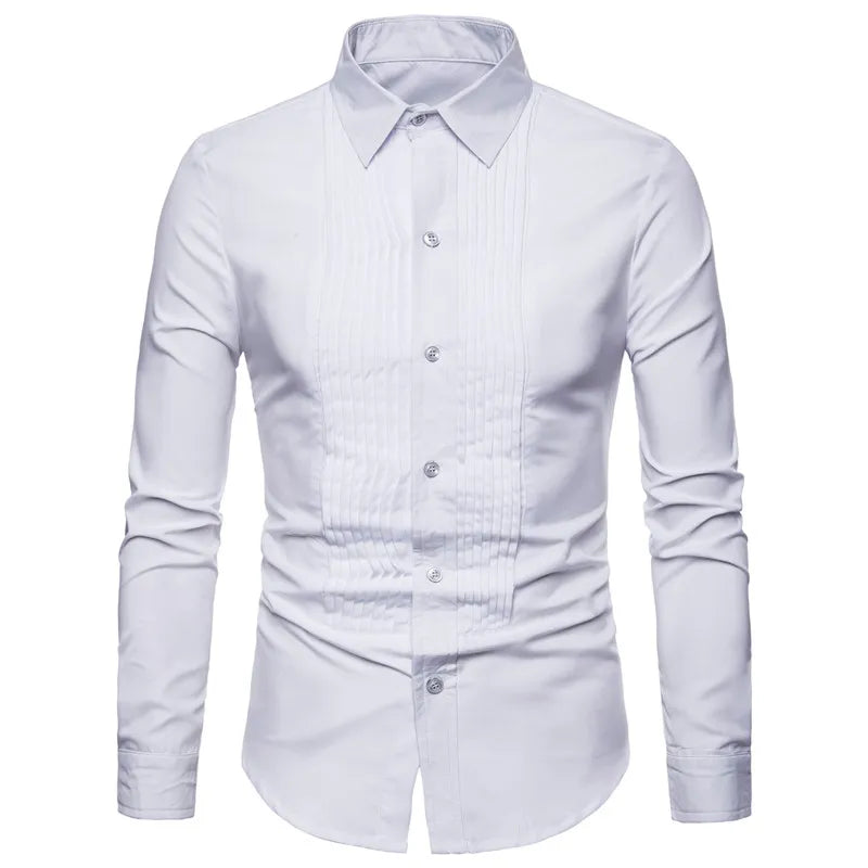 2019 New Designer Wedding Shirts For Men Long Sleeve Fashion Social Club Party Black White Men Dress Shirts Camisa Masculina