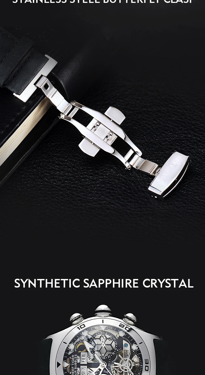 Reef Tiger/RT Luminous Sport Automatic Watches For Men Steel Tourbillon Year Month Calendar Sapphire Waterproof Clock RGA703