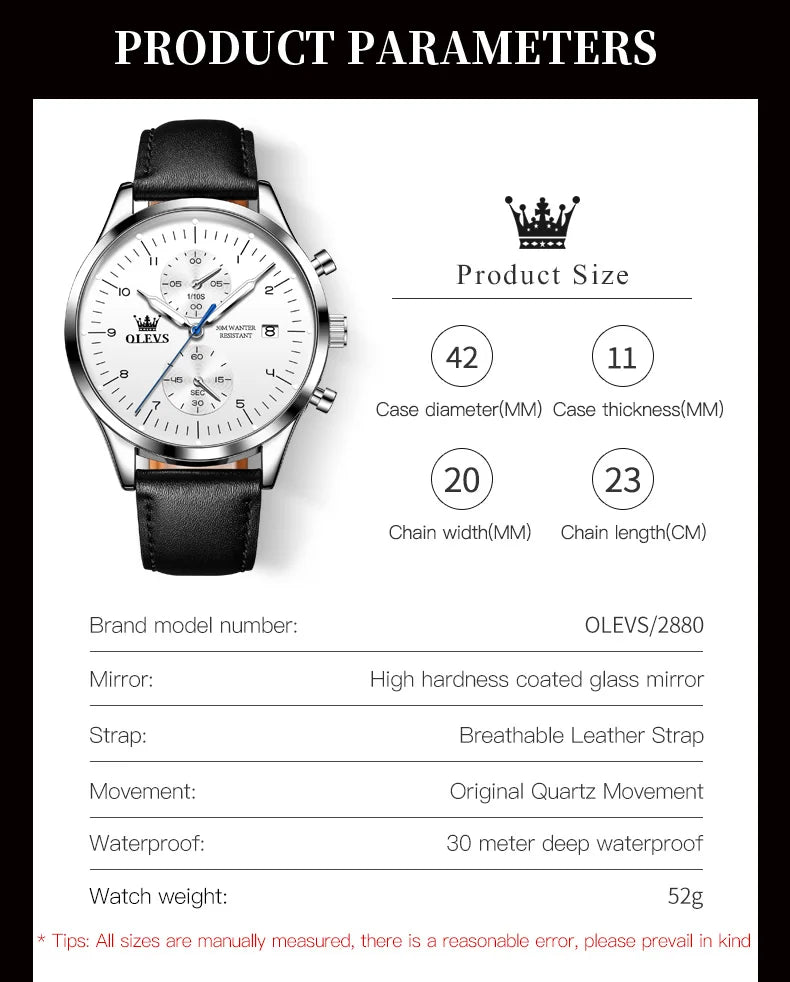 OLEVS Original Men's Watches Luxury Top Brand Leather strap Quartz Male WirstWatch Waterproof Date Business Quartz Watch for Man