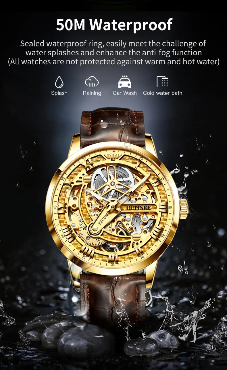OUPINKE Great Price Reduction Luxury Brand Men Watch Gold Fully Automatic Mechanical Watch Waterproof Luminous Original Watch