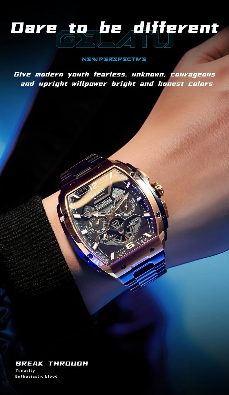 GELATU 6013 Luxury Men Hollow Automatic Mechanical Watch Waterproof Multi functional Original Men Watch Formal Watch Reloj