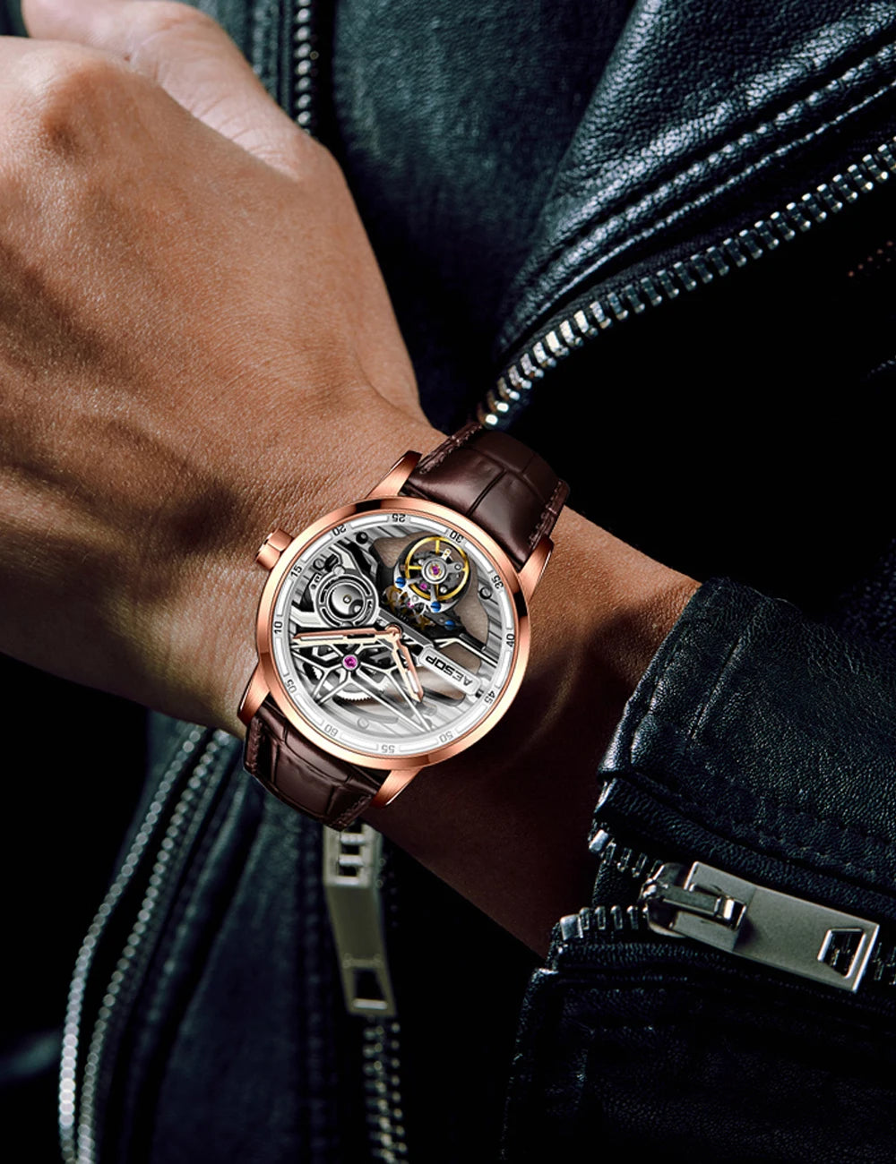 AESOP Flying Tourbillon Watch for Men Skeleton Automatic Tourbillon Movement Mechanical Wrist Watches Mens Fashion Sapphire New