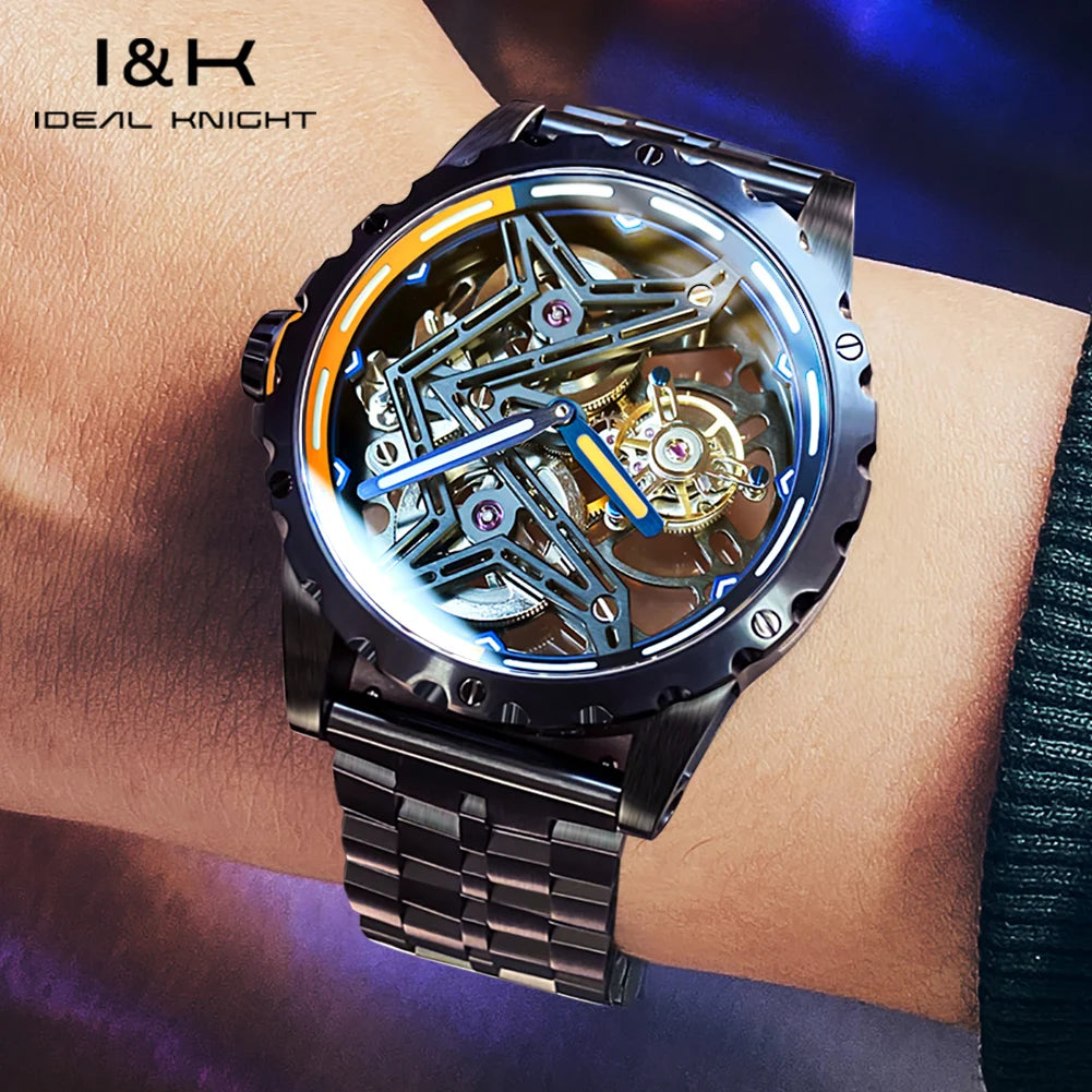 IDEAL KNIGHT 6803 Tourbillon Watch Automatic Mechanical Watch Luminous Waterproof Clock High Quality Fashion Business Men Watch