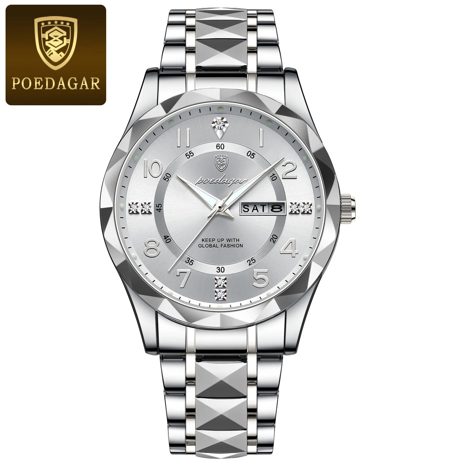 POEDAGAR Luxury Men Watch Waterproof Date Week Luminous Fashion Wristwatch Stainless Steel Quartz Sport Men's Watches Male Reloj