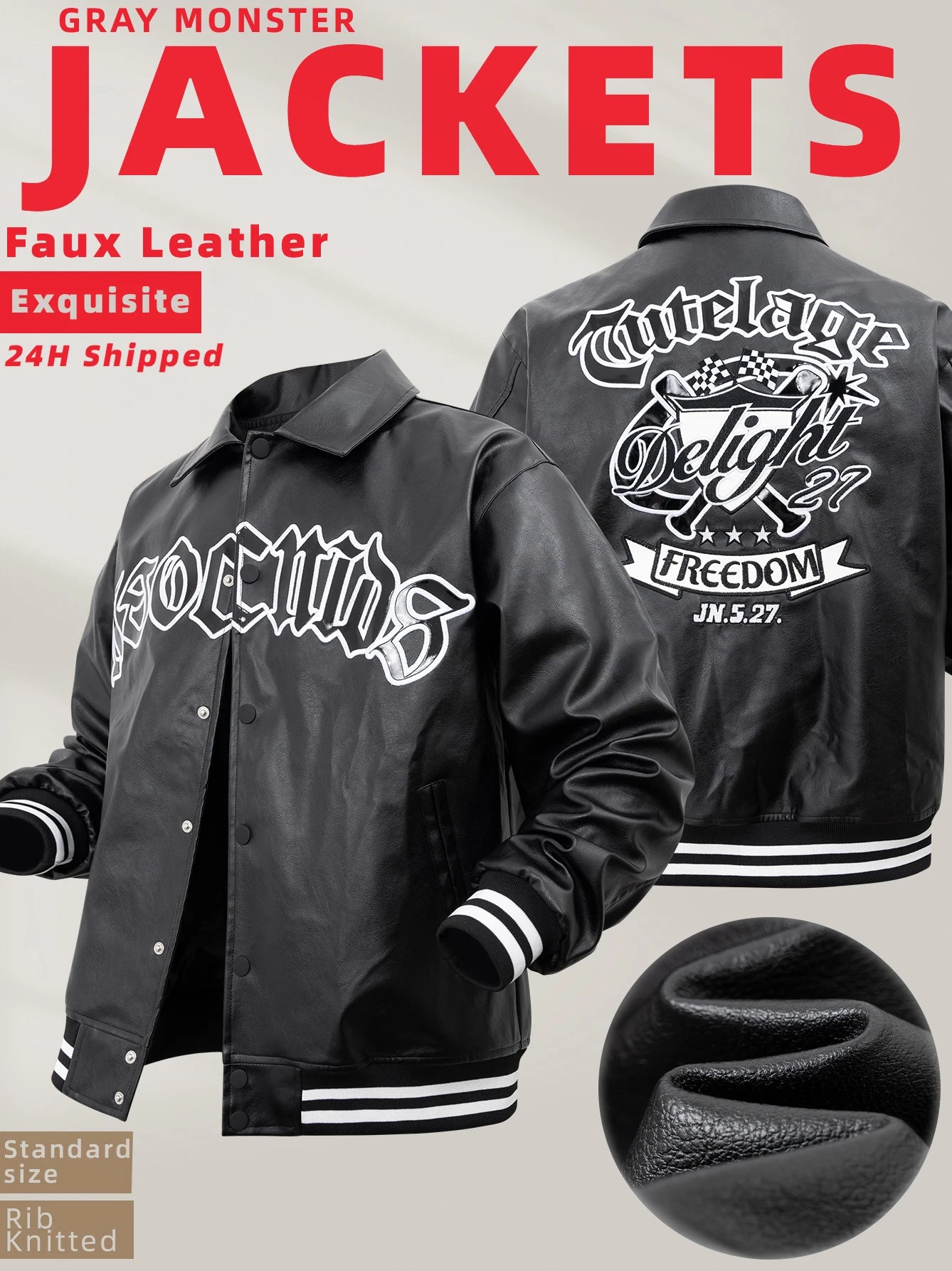Men's Faux Leather Jackets Vintage Casual Fashion Outwear Loose Pu Leather Motorcycle Windbreaker BomberStyle Jackets