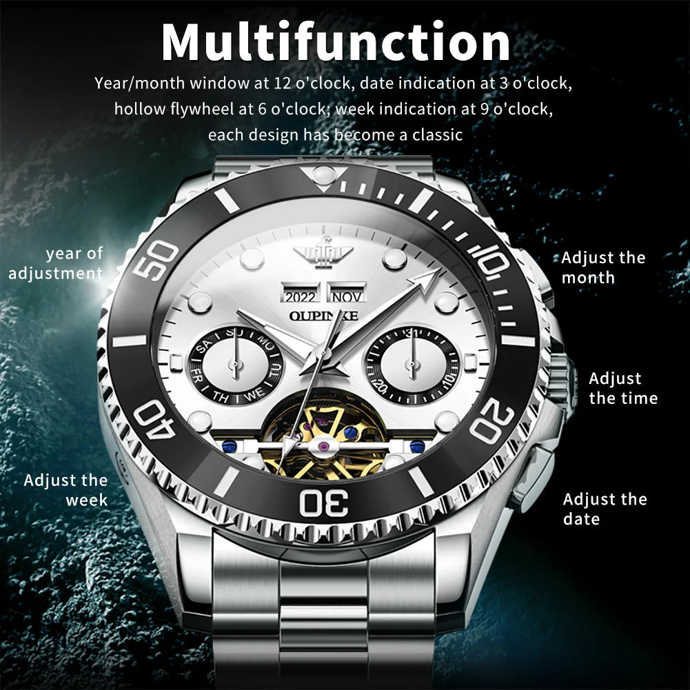 OUPINKE Automatic Mechanical Watches for Men White Black Panda Eye Skeleton Luxury Top Brand Sapphire Mirror Male Diving Watches