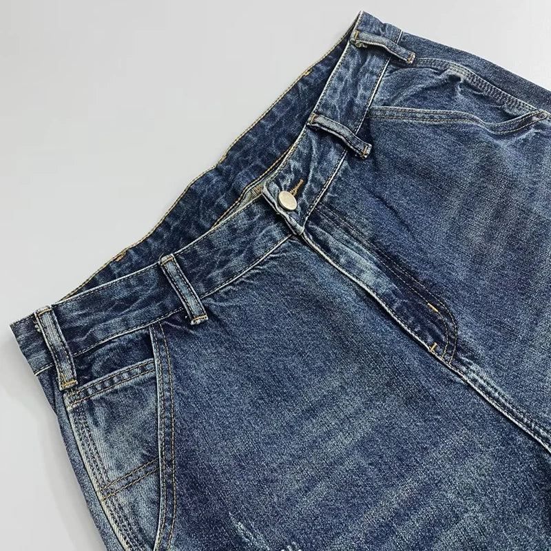 Autumn Men's Jeans With Multiple Pockets Workwear Pants Leg Pants Retro Straight Leg Pants Casual Pants