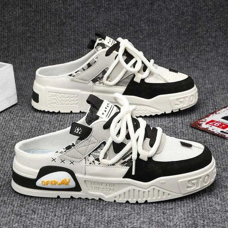 Summer Fashion Designer Men's Half Slippers Breathable Casual Thick Sole Lightweight Sneakers Outdoor Walking Flat Shoes