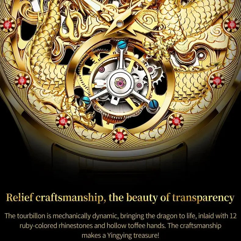 OUPINKE 3176 Golden Dragon Tourbillon Men Watch Luxury Brand Mechanical Watch Tungsten Steel Waterproof HD Sapphire Men Watch