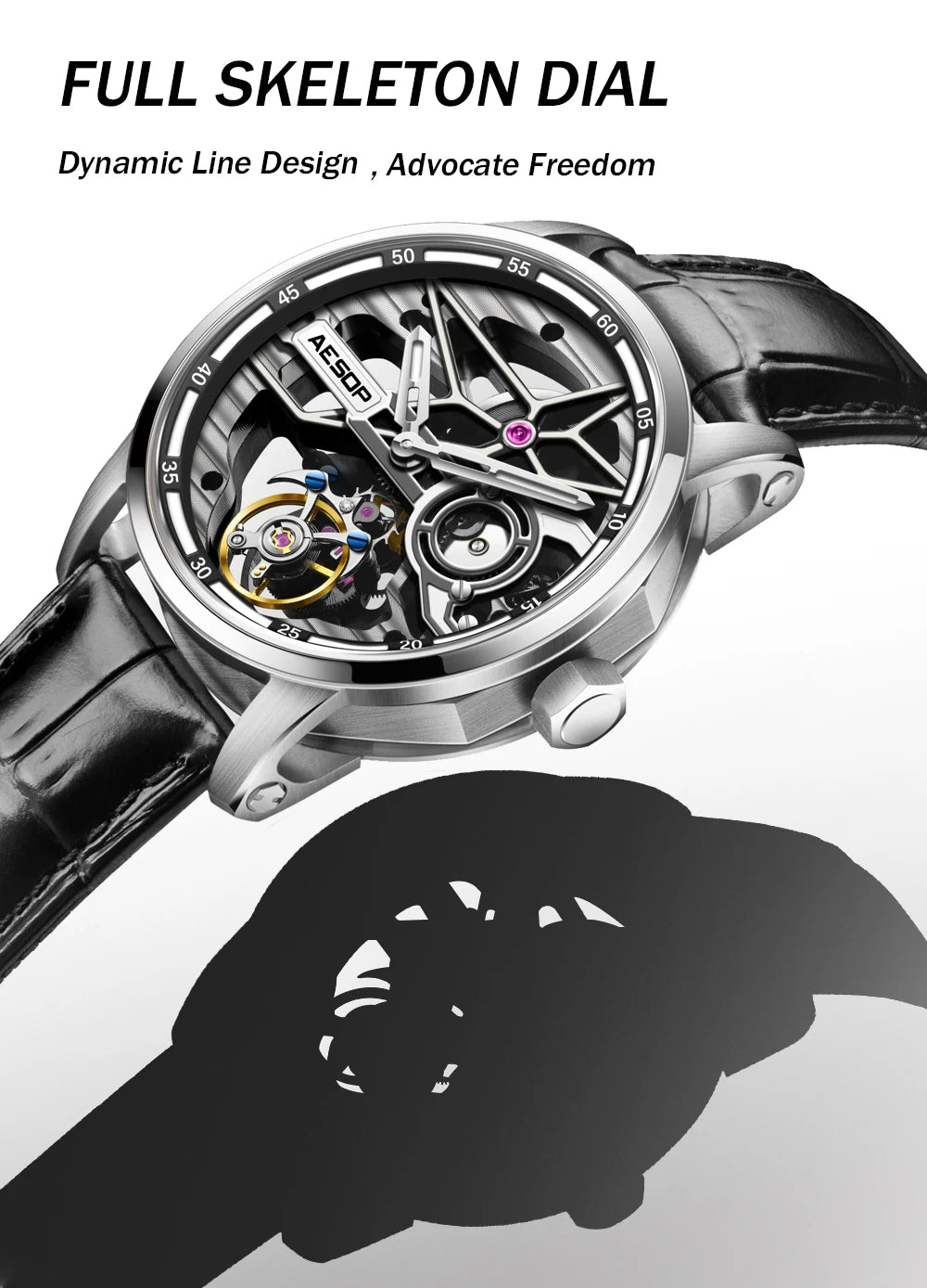 AESOP Flying Tourbillon Watch for Men Skeleton Automatic Tourbillon Movement Mechanical Wrist Watches Mens Fashion Sapphire New