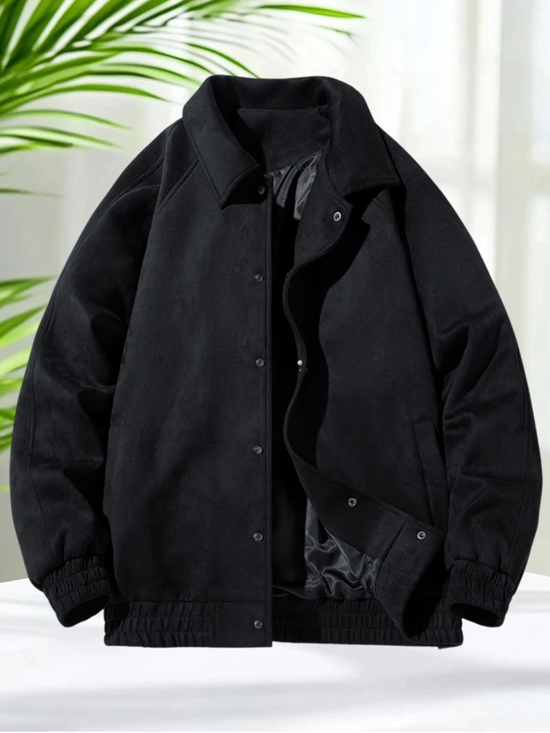 Suede Leather Jacket Men Spring Autumn Turndown Collar Casual Jacket Men Streetwear Plus Size M-8XL for Big and Tall Men's Coats