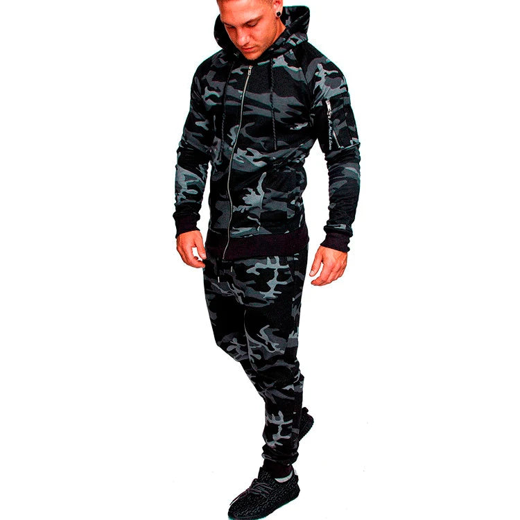 2025 New Men's Sportswear Set Two-piece Casual Jogging Warm Breathable Fitness Sportswear Set Military Tactical Hoodie + Trouser