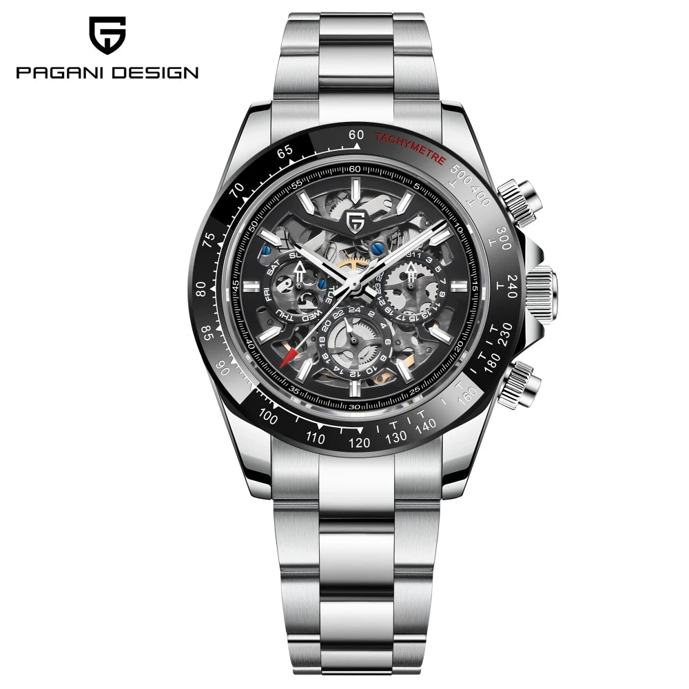 PAGANI DESIGN New 40mm Skeleton Mechanical Watches Men's Stainless Steel Waterproof Automatic Watch Luxury Sapphire Glass Clock
