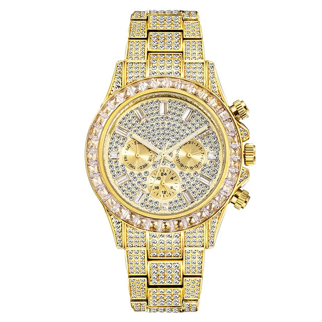 MISSFOX Blingbling Wristwatch For Men Luxury Colour Diamond Calendar Quartz Watch Hip Hop Fashion Waterproof Man Clock Hot Sale