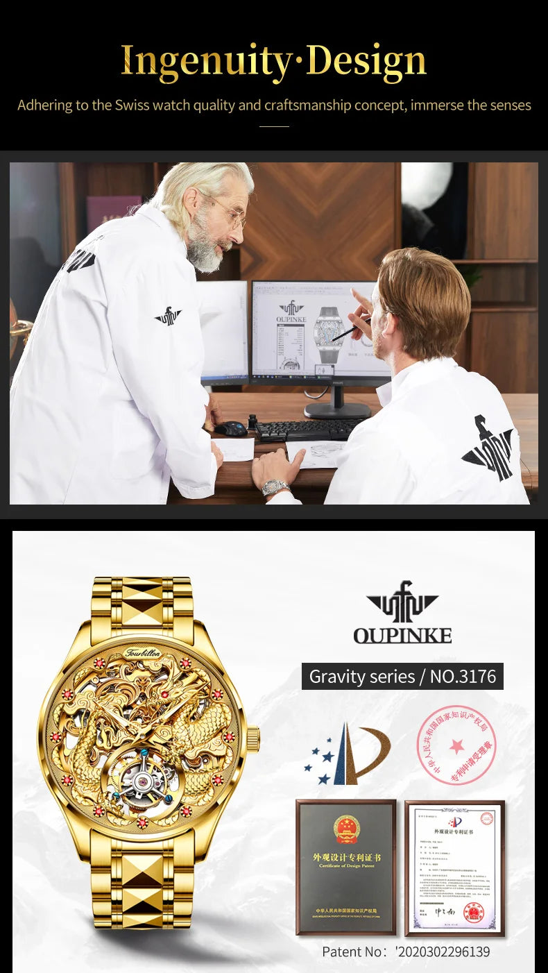 OUPINKE Original Genuine Watch Luxury Tourbillon Mechanical Business Men's Watch Automatic Mechanical Fashion Wristwatch Clock