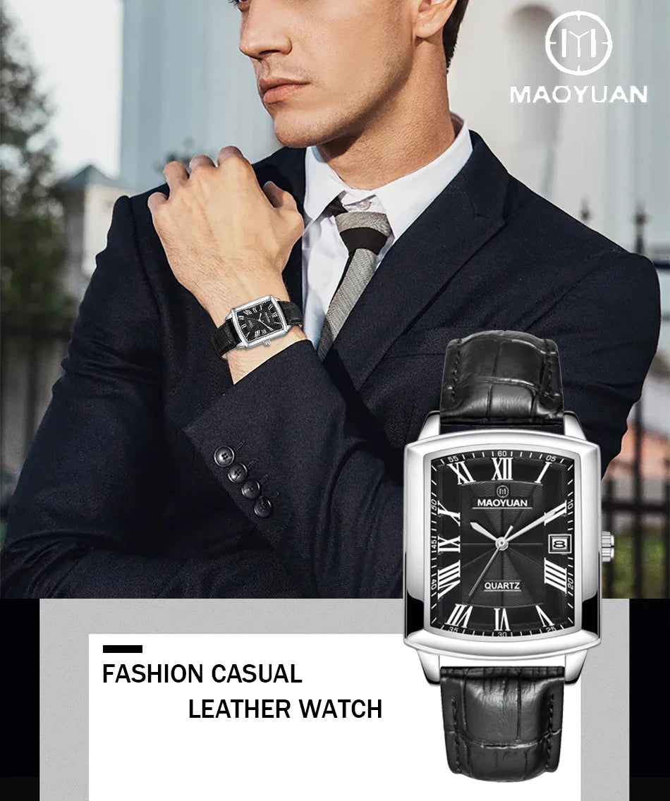 MAOYUAN New Square European and American Casual Leather Quartz Watch Waterproof Sports Calendar Roman Digital watches for man