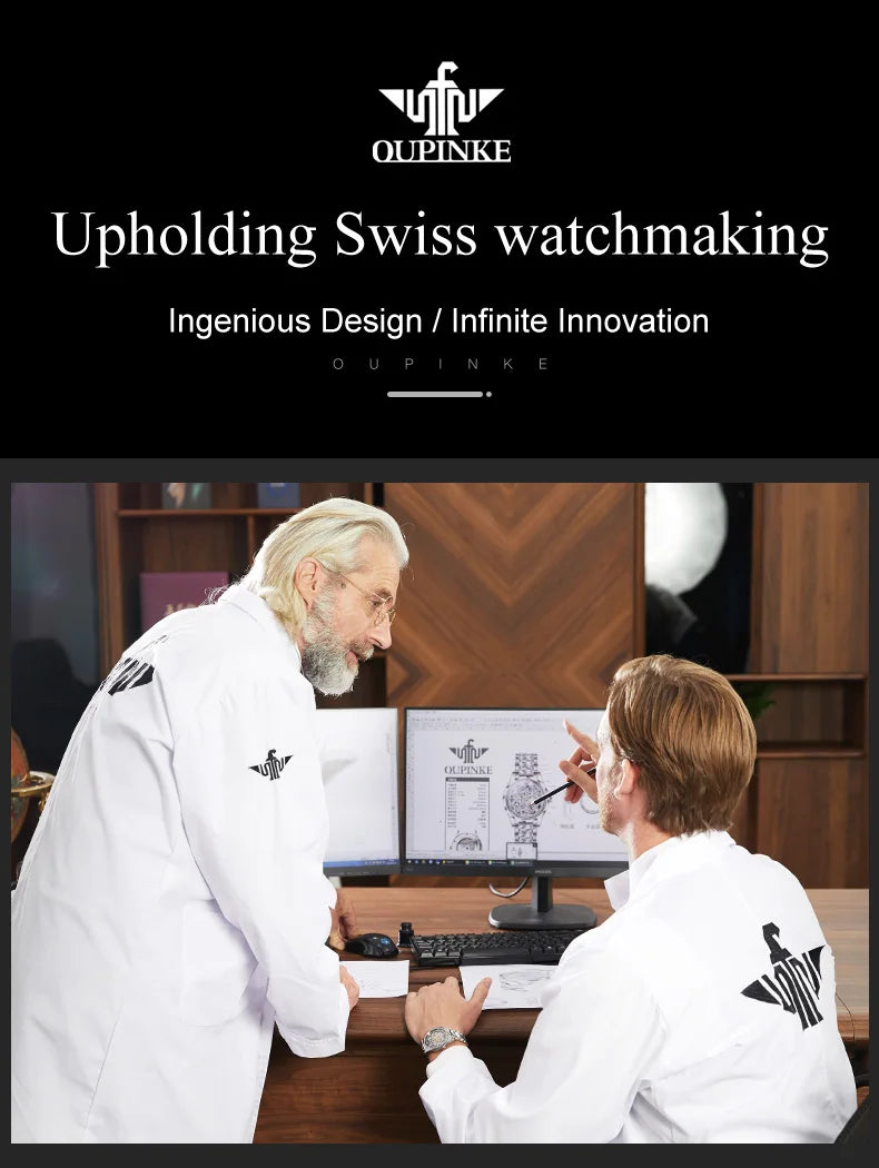 OUPINKE Tungsten Steel Strip Men's Watches Fully Transparent Dial Automatic Mechanical Watch Waterproof Sapphire Mirror Surface