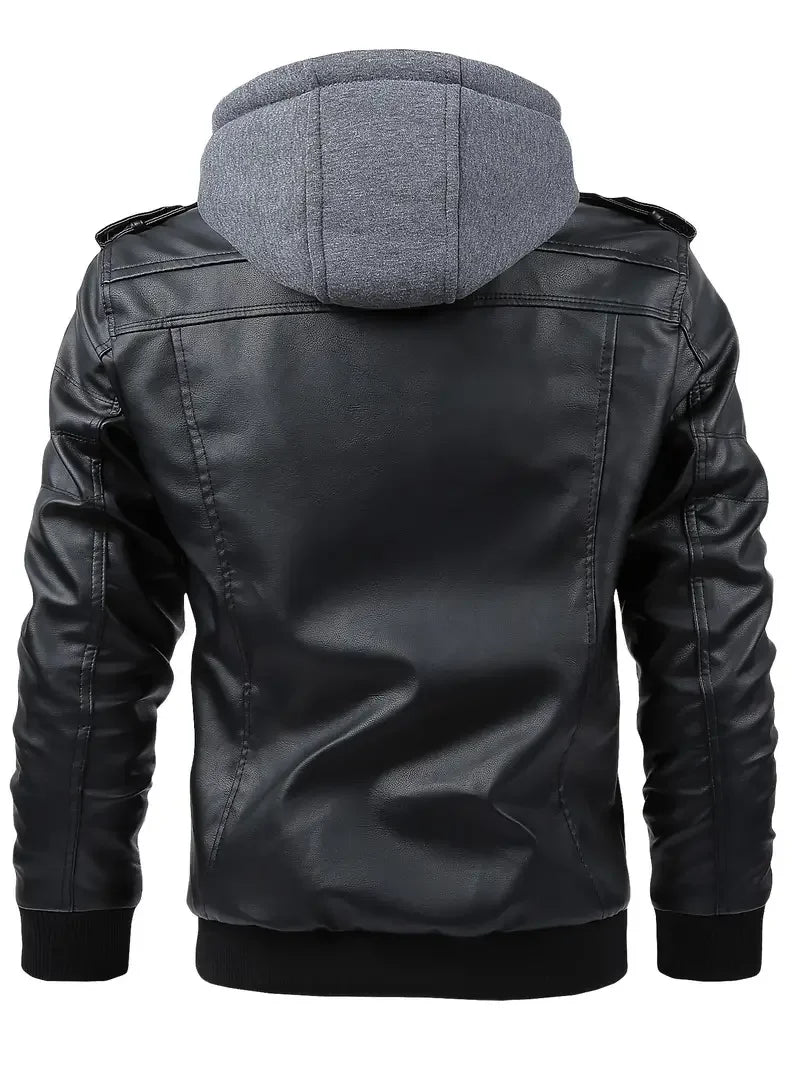 Motorcycle Leather Jackets Man Casual Fashion Motorcycle Coat Slim Fit Lapel PU Jackets Autumn Fake Two Pieces Leather Coat Male