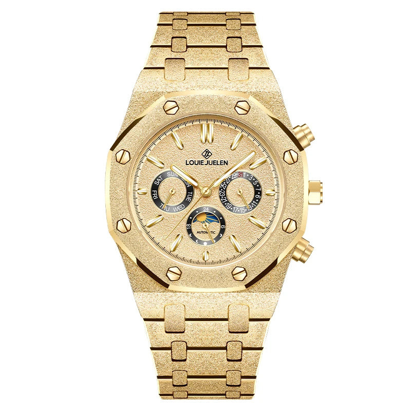 LOUIE JUELEN New Men Watch Top Brand Luxury Mechanical Automatic Stainless Steel Waterproof Moon Watch Luminous Wristwatch Clock