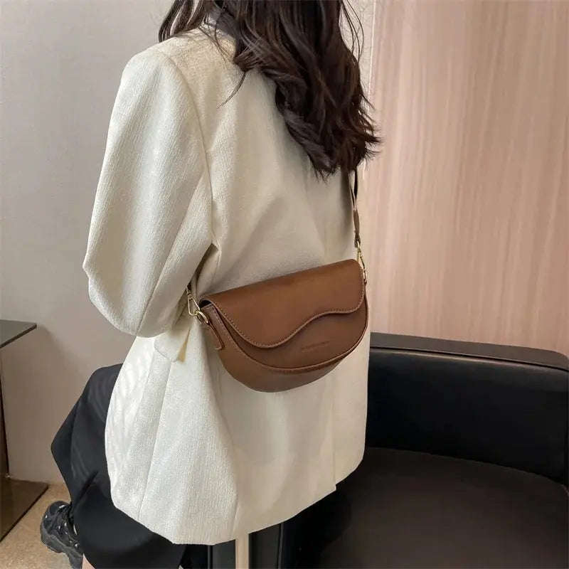 Small Saddle Shoulder Leather bag for women