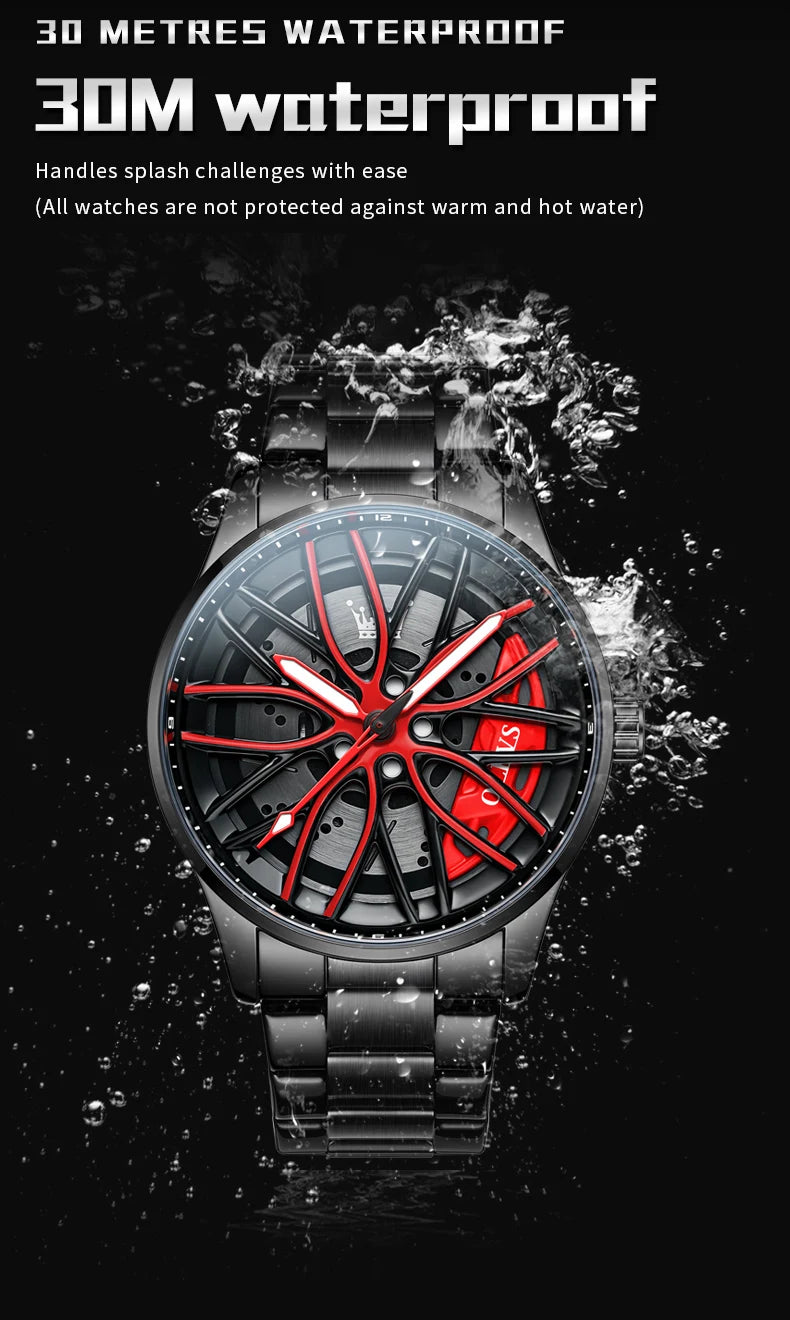 OLEVS Men Watches Waterproof Rotary Sport Car Rim Man Luxury Watch High Quality Fashion Stainless Steel Quartz Men's Watches