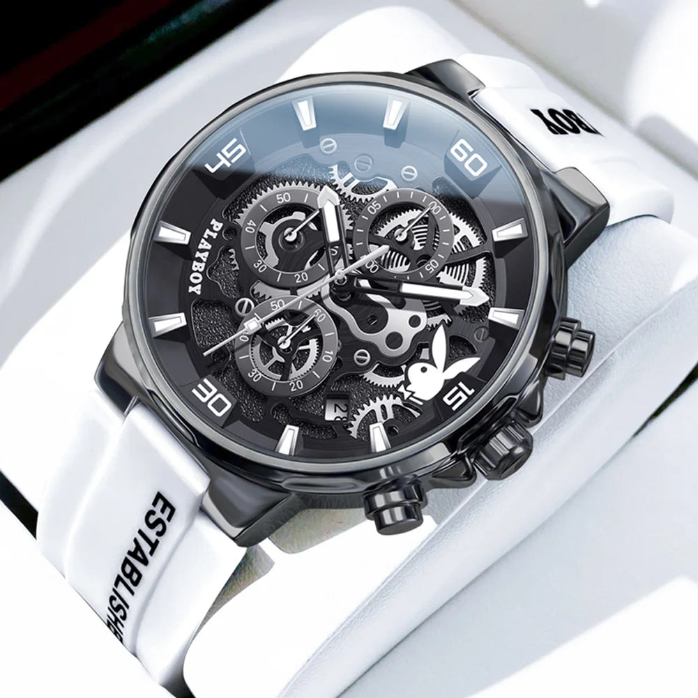 PLAYBOY Luxury Original Watch for Men Silicone Strap Fashion Quartz Men's Wrist Watches Waterproof Luminous Sports Male Watch