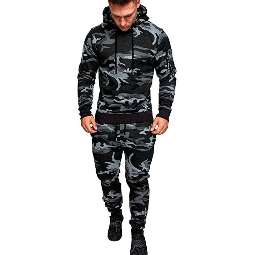 2025 New Men's Sportswear Set Two-piece Casual Jogging Warm Breathable Fitness Sportswear Set Military Tactical Hoodie + Trouser